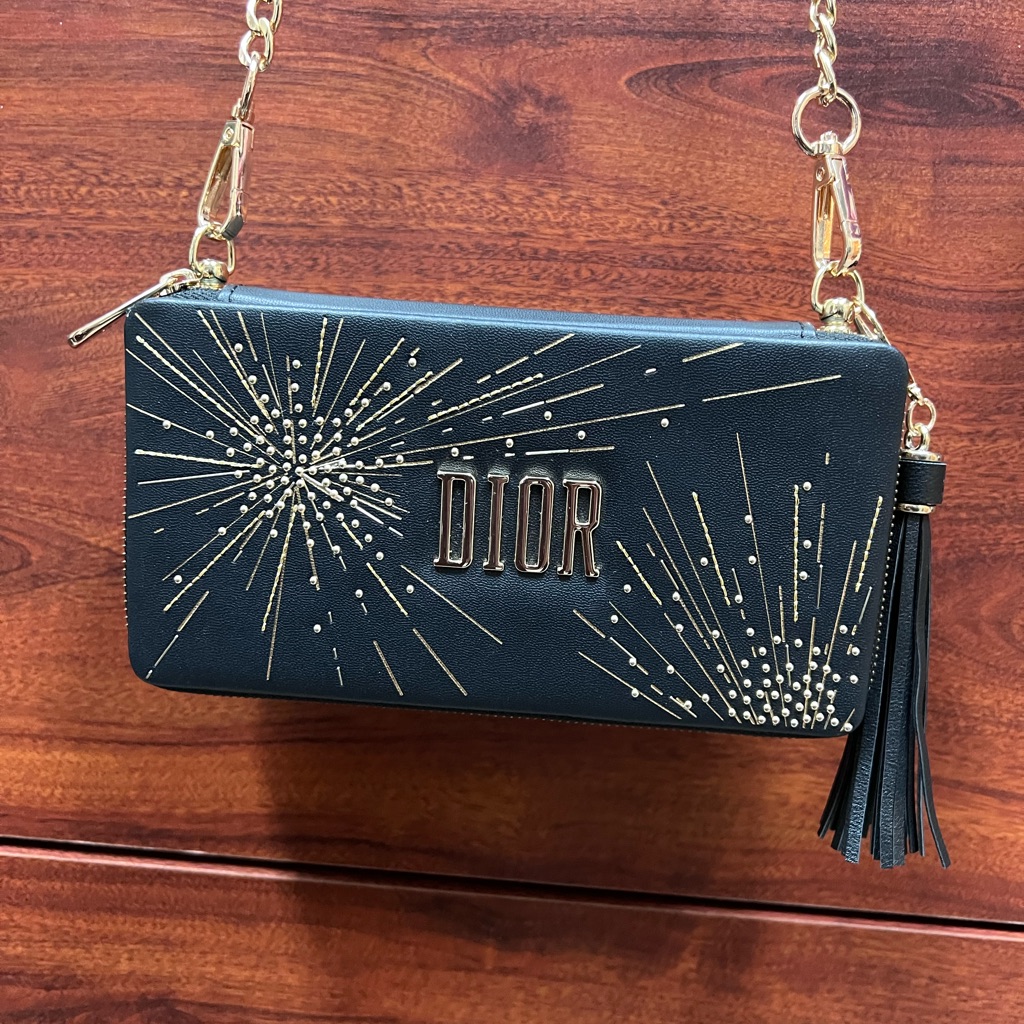 Dior Black & Gold Starburst Mini Bag With Chain Strap
